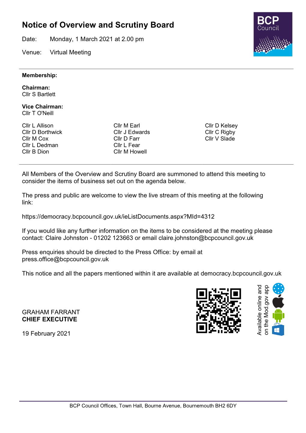 Agenda Document for Overview and Scrutiny Board, 01/03/2021 14:00