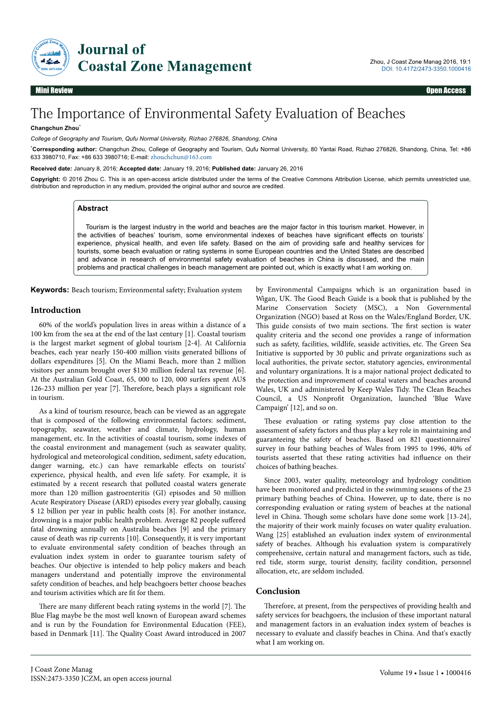 The Importance of Environmental Safety Evaluation of Beaches