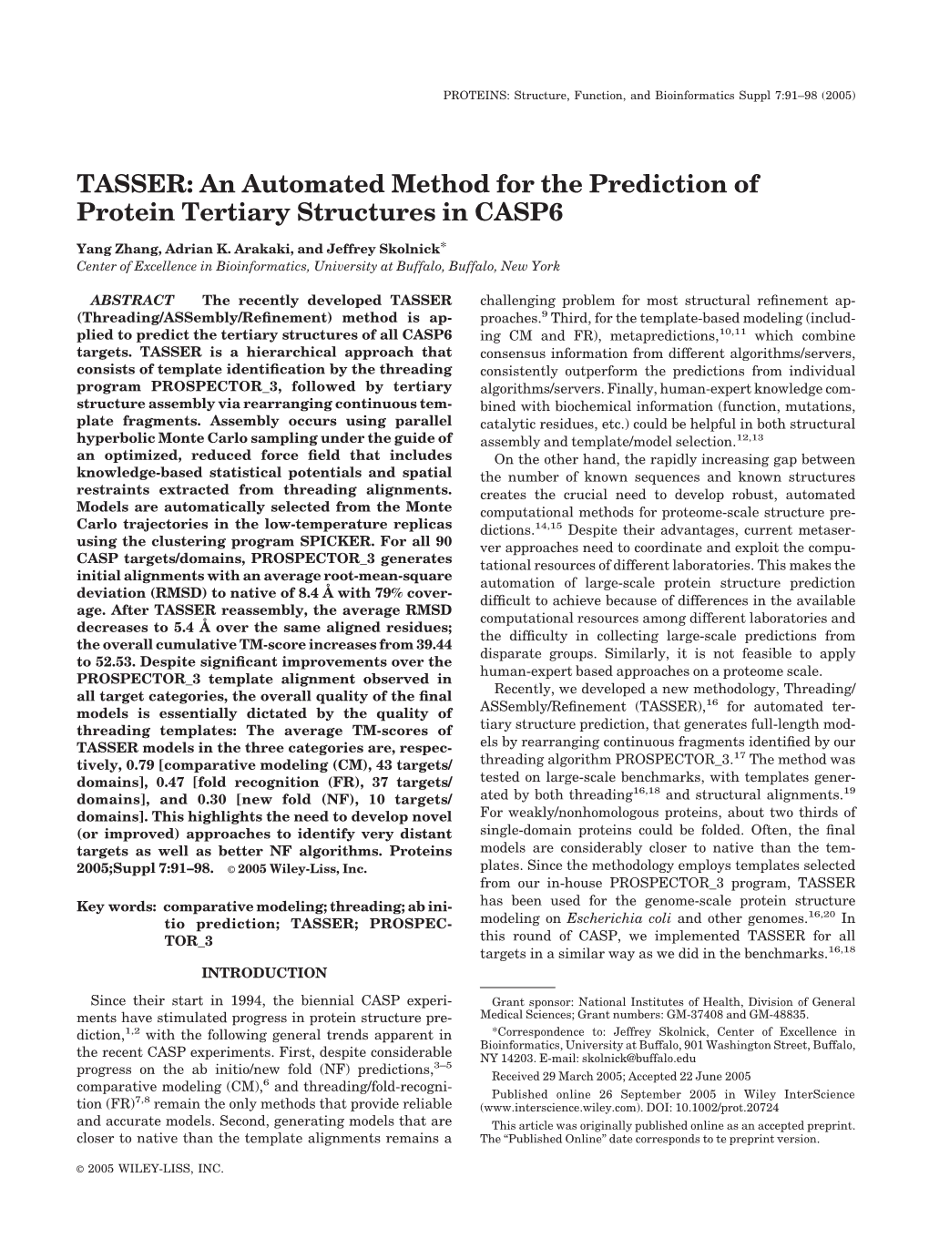 TASSER: an Automated Method for the Prediction of Protein Tertiary Structures in CASP6