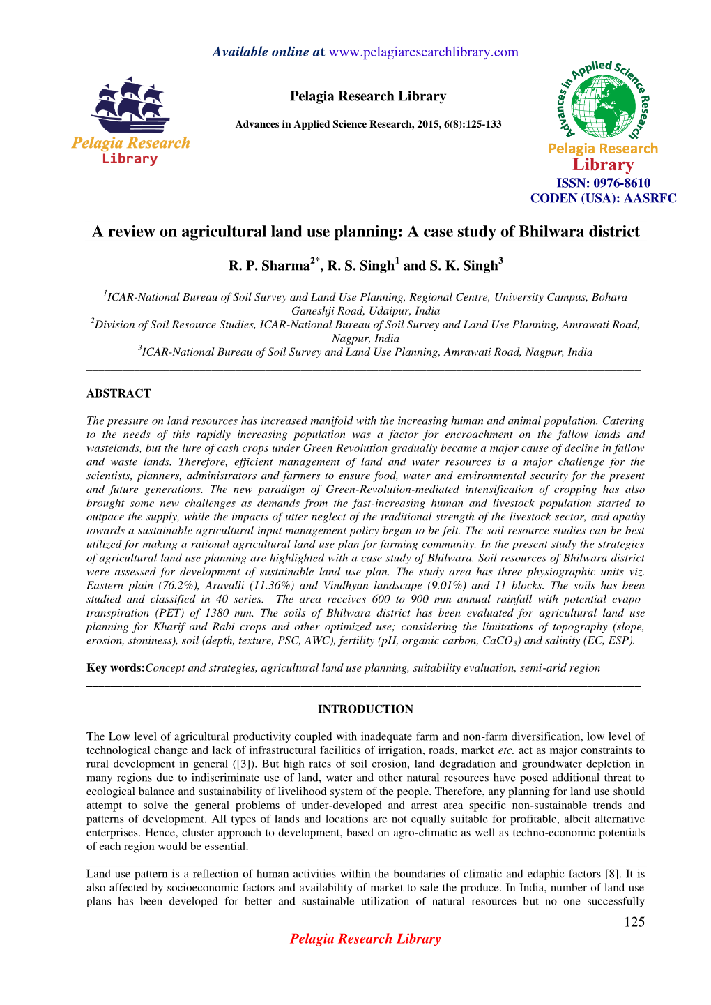 A Review on Agricultural Land Use Planning: a Case Study of Bhilwara District