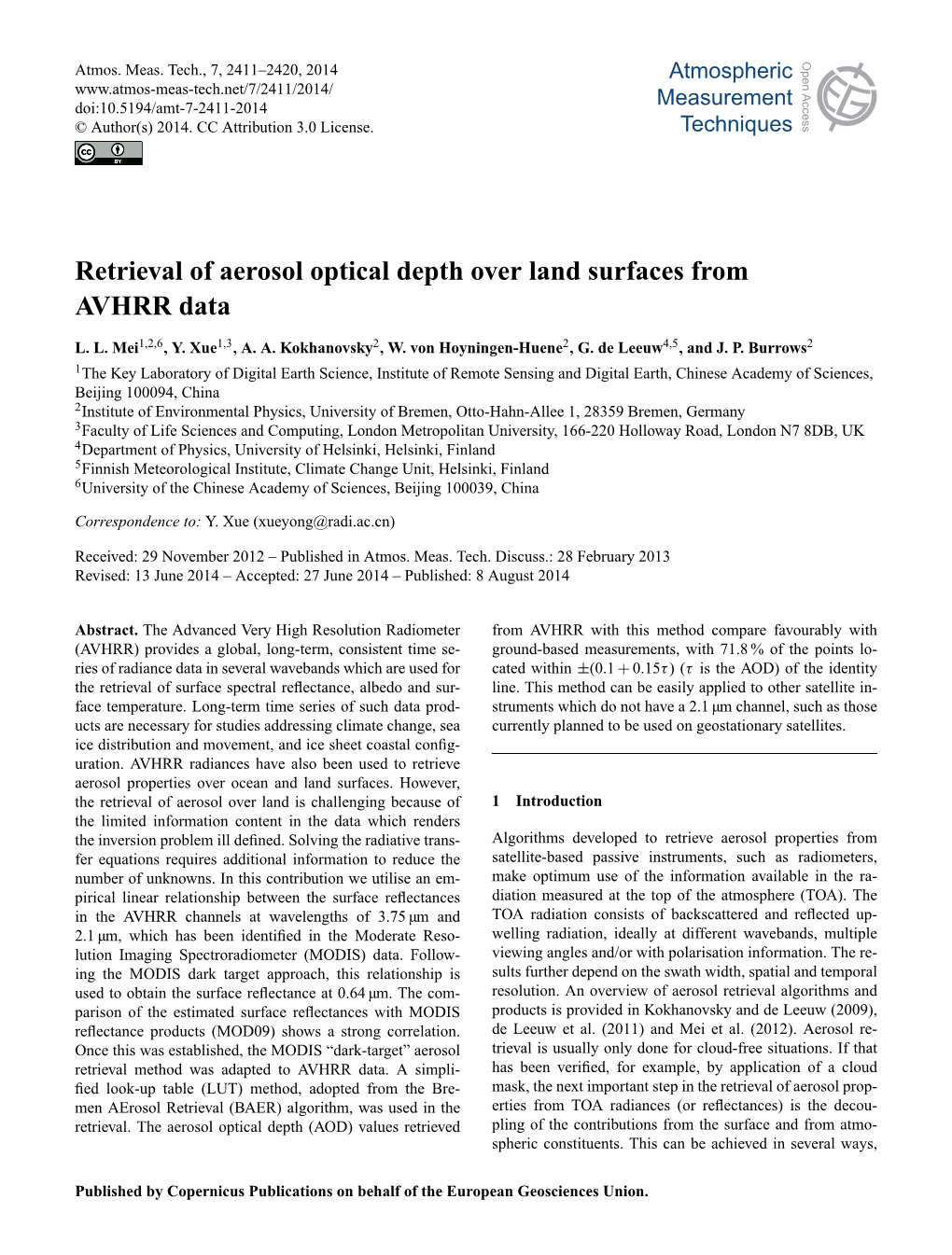 Retrieval of Aerosol Optical Depth Over Land Surfaces from AVHRR Data