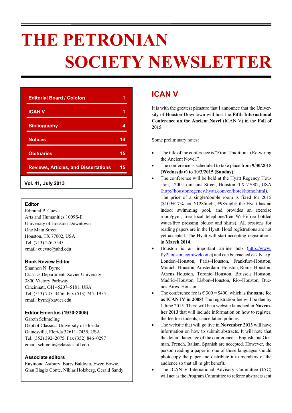 The Petronian Society Newsletter