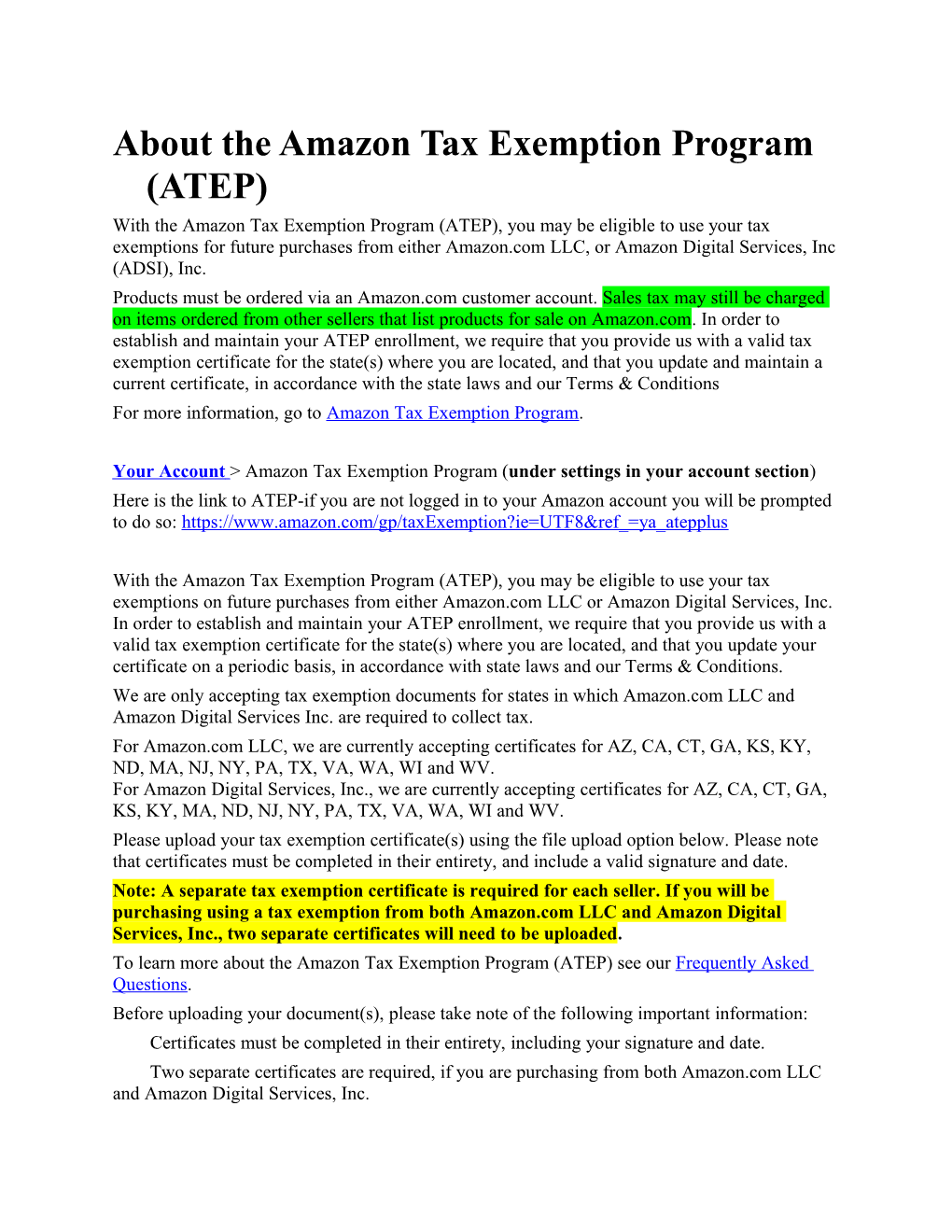 About the Amazon Tax Exemption Program (ATEP)