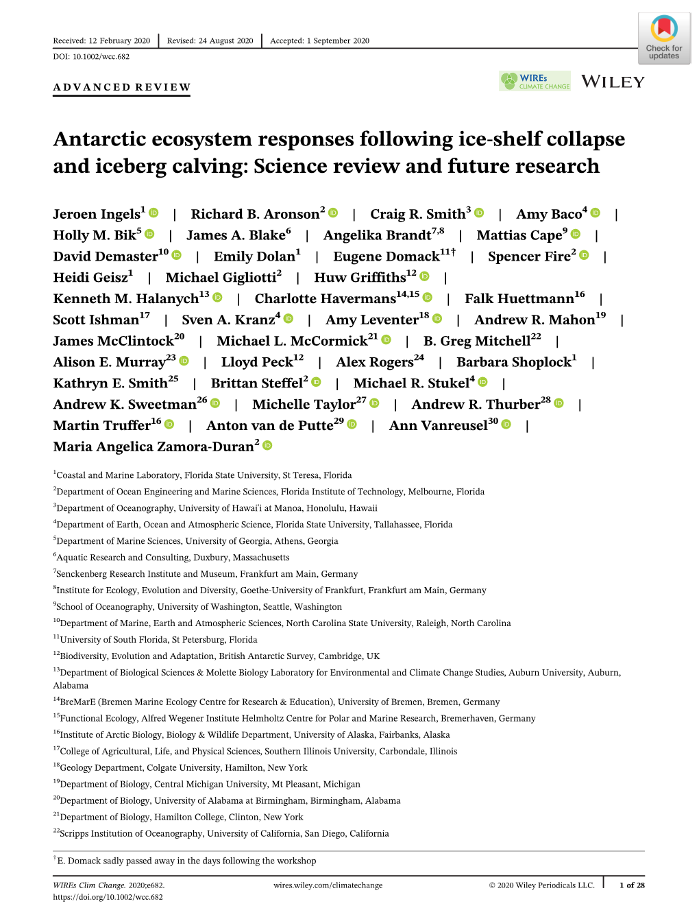 Antarctic Ecosystem Responses Following Ice‐Shelf Collapse And