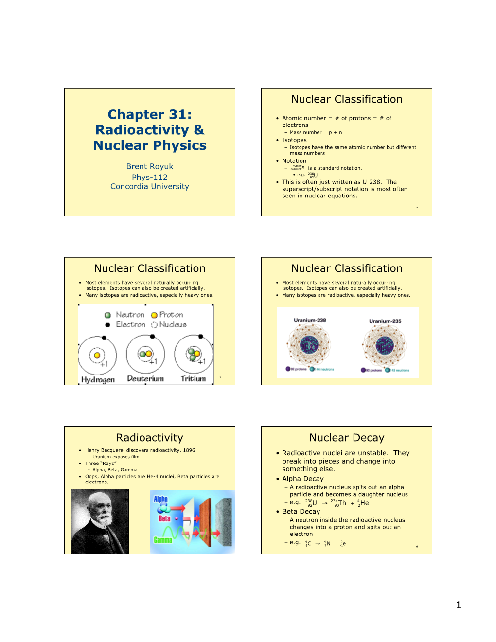 Chapter 31: Radioactivity & Nuclear Physics