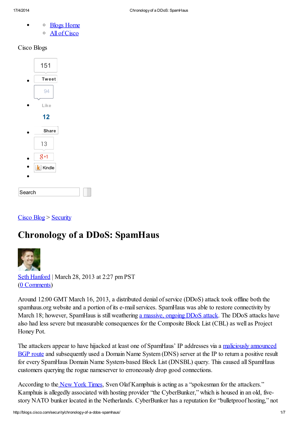 Chronology of a Ddos: Spamhaus