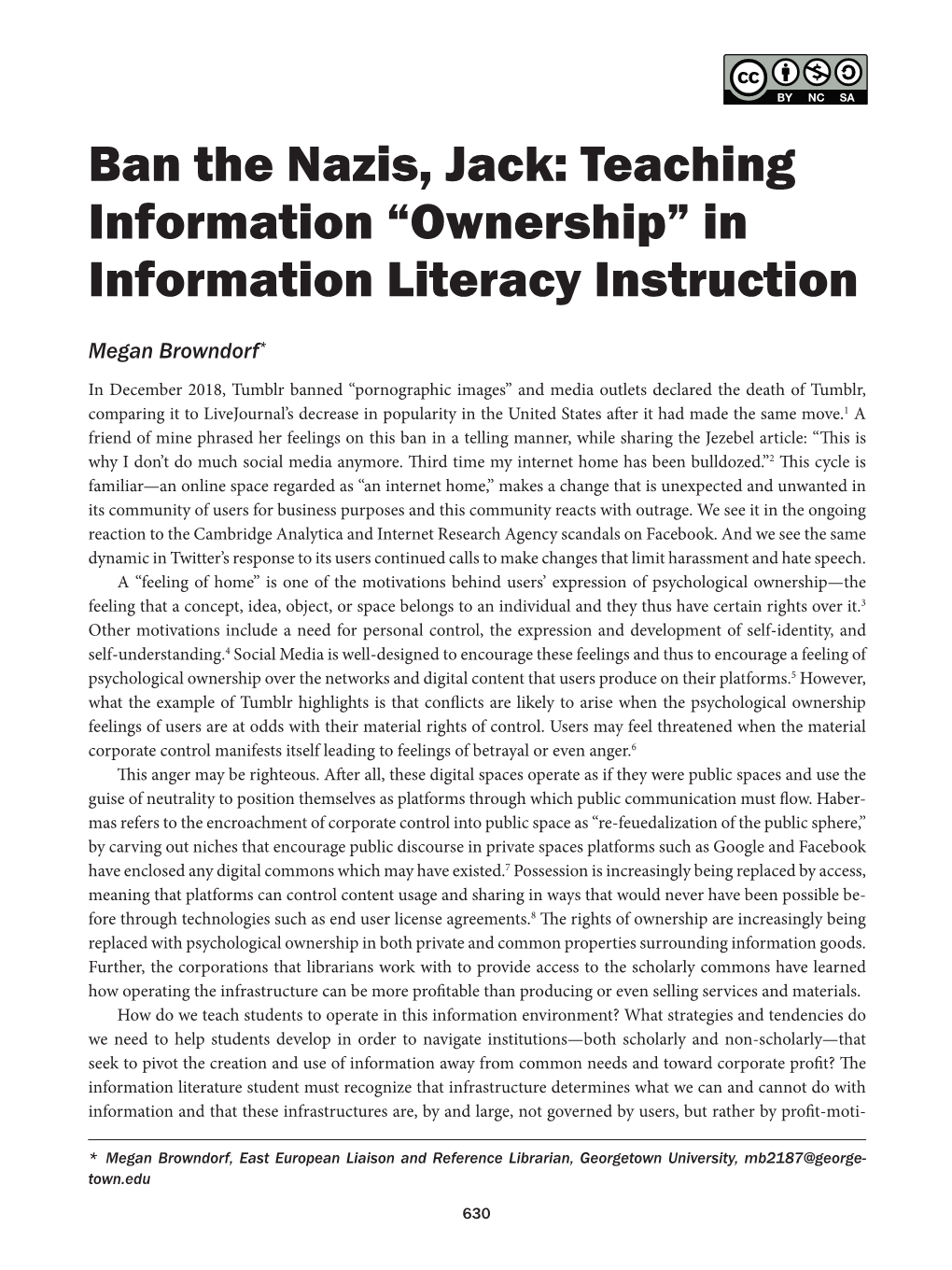 “Ownership” in Information Literacy Instruction