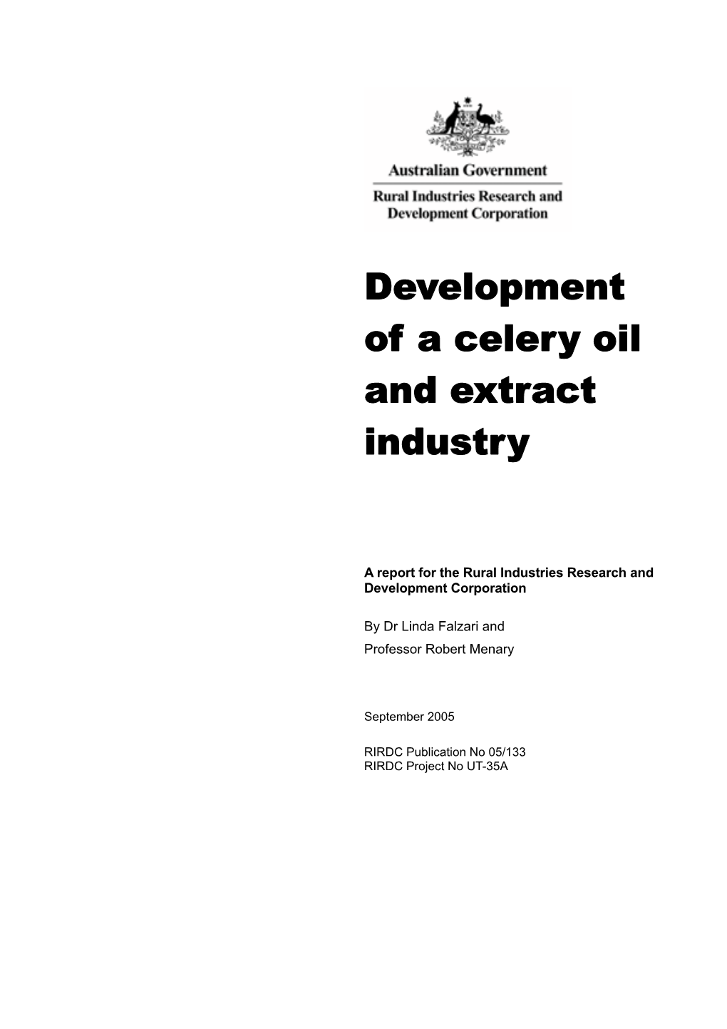 Development of a Celery Oil and Extract Industry