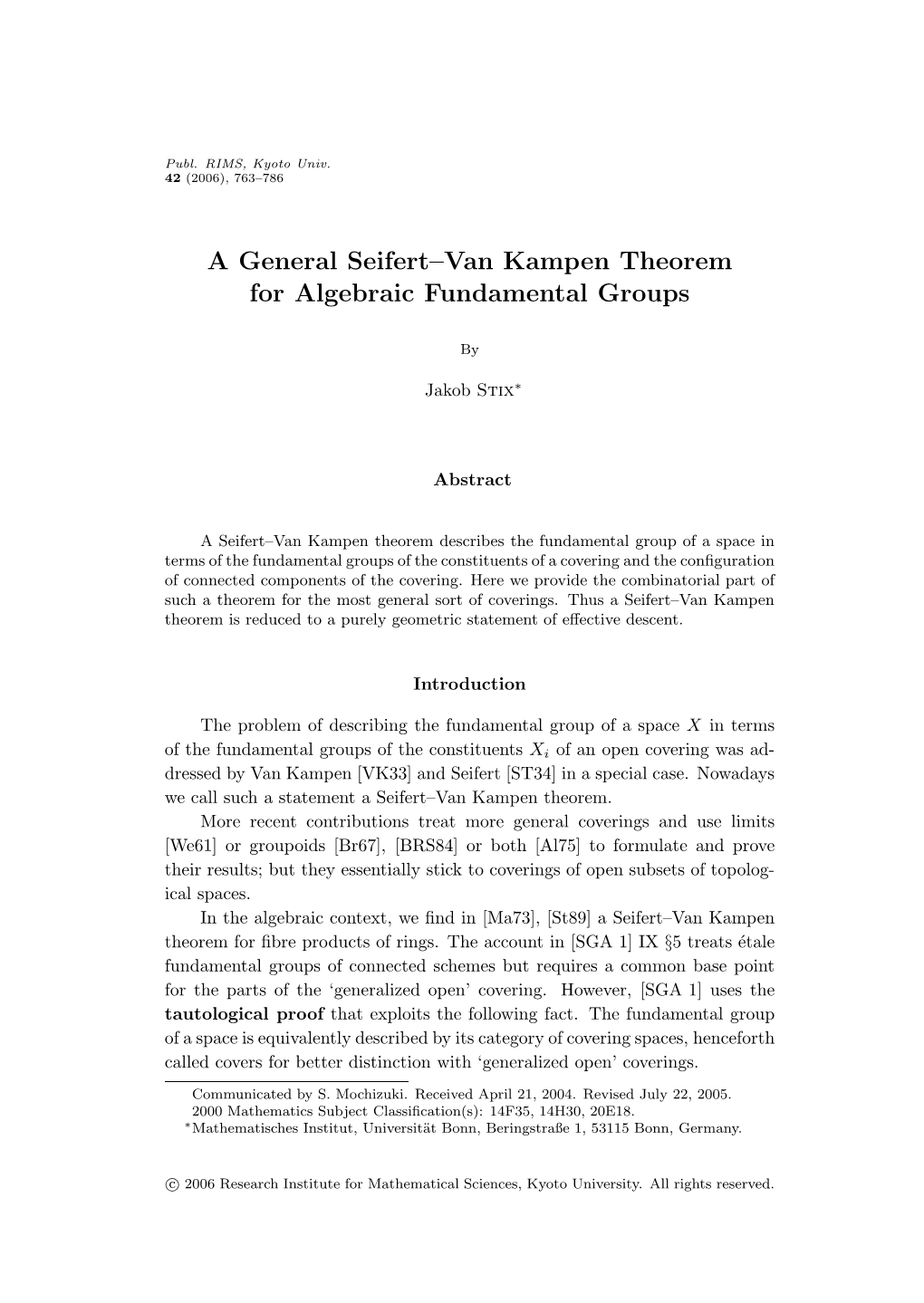 A General Seifert–Van Kampen Theorem for Algebraic Fundamental Groups