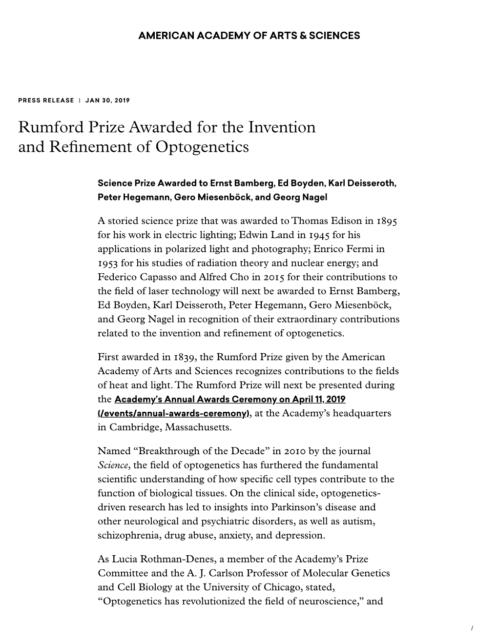 Rumford Prize Awarded for the Invention and Refinement Of