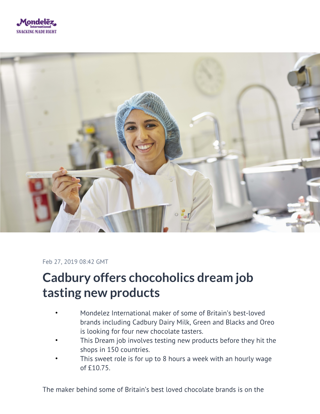 ​Cadbury Offers Chocoholics Dream Job Tasting New Products