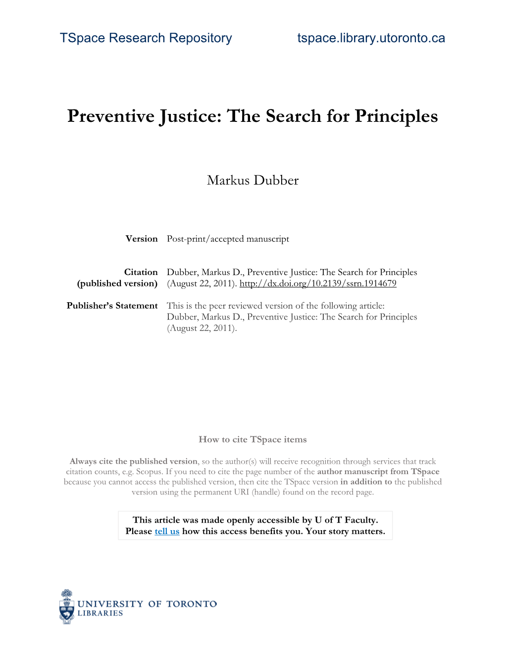 Preventive Justice: the Search for Principles