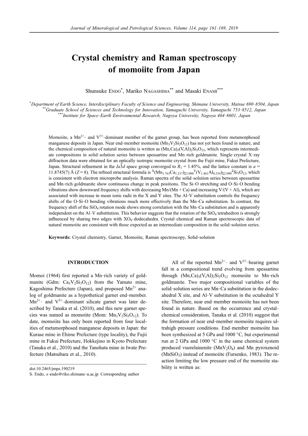 Crystal Chemistry and Raman Spectroscopy of Momoiite from Japan