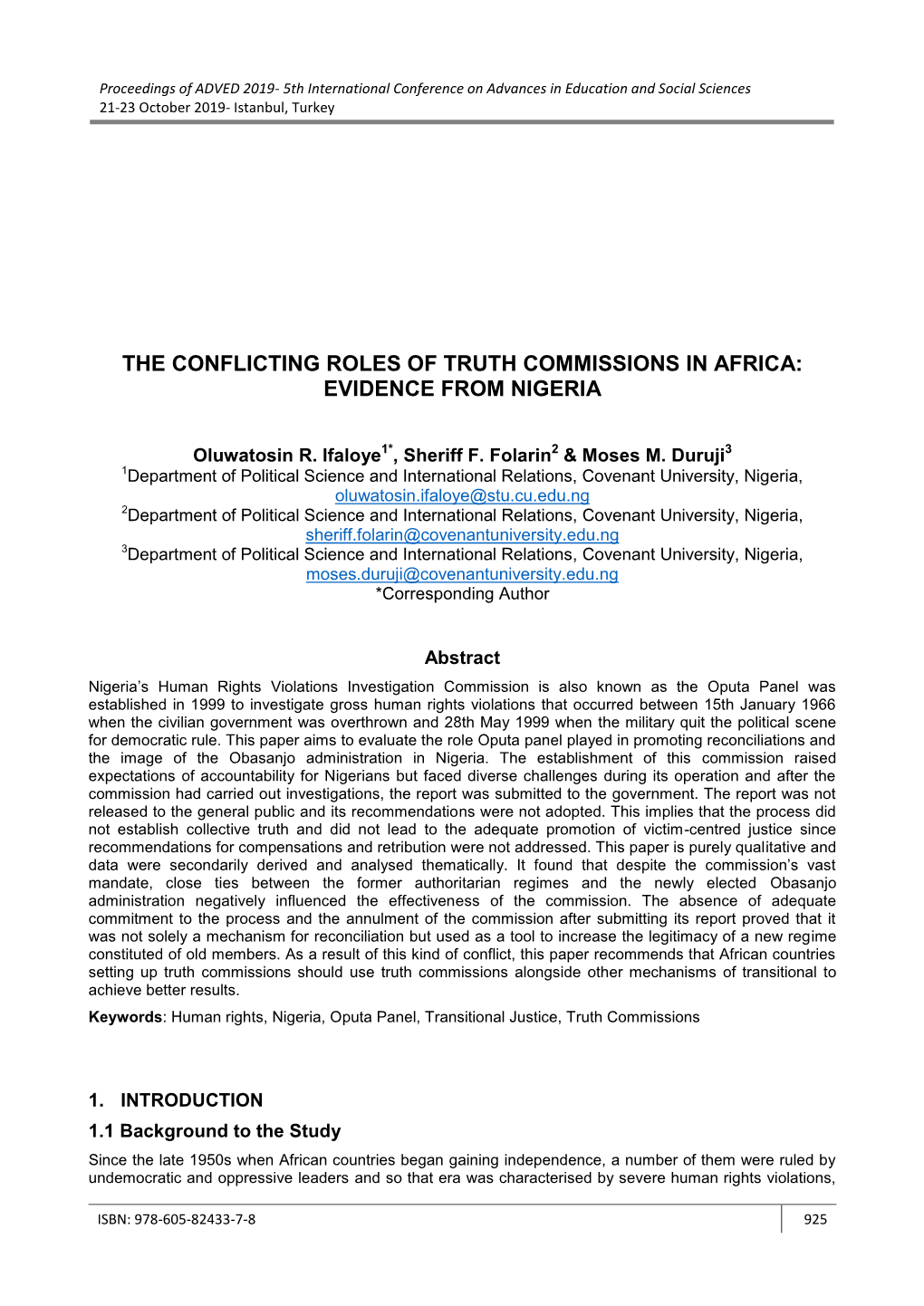 The Conflicting Roles of Truth Commissions in Africa: Evidence from Nigeria