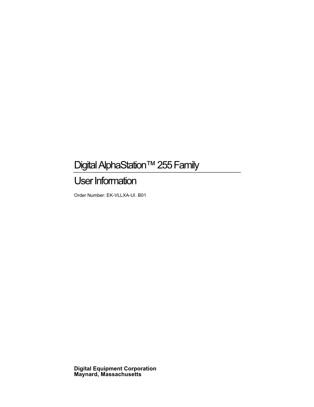 Digital Alphastation 255 Family User Information