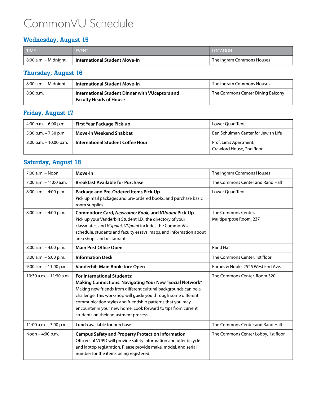 Commonvu Schedule