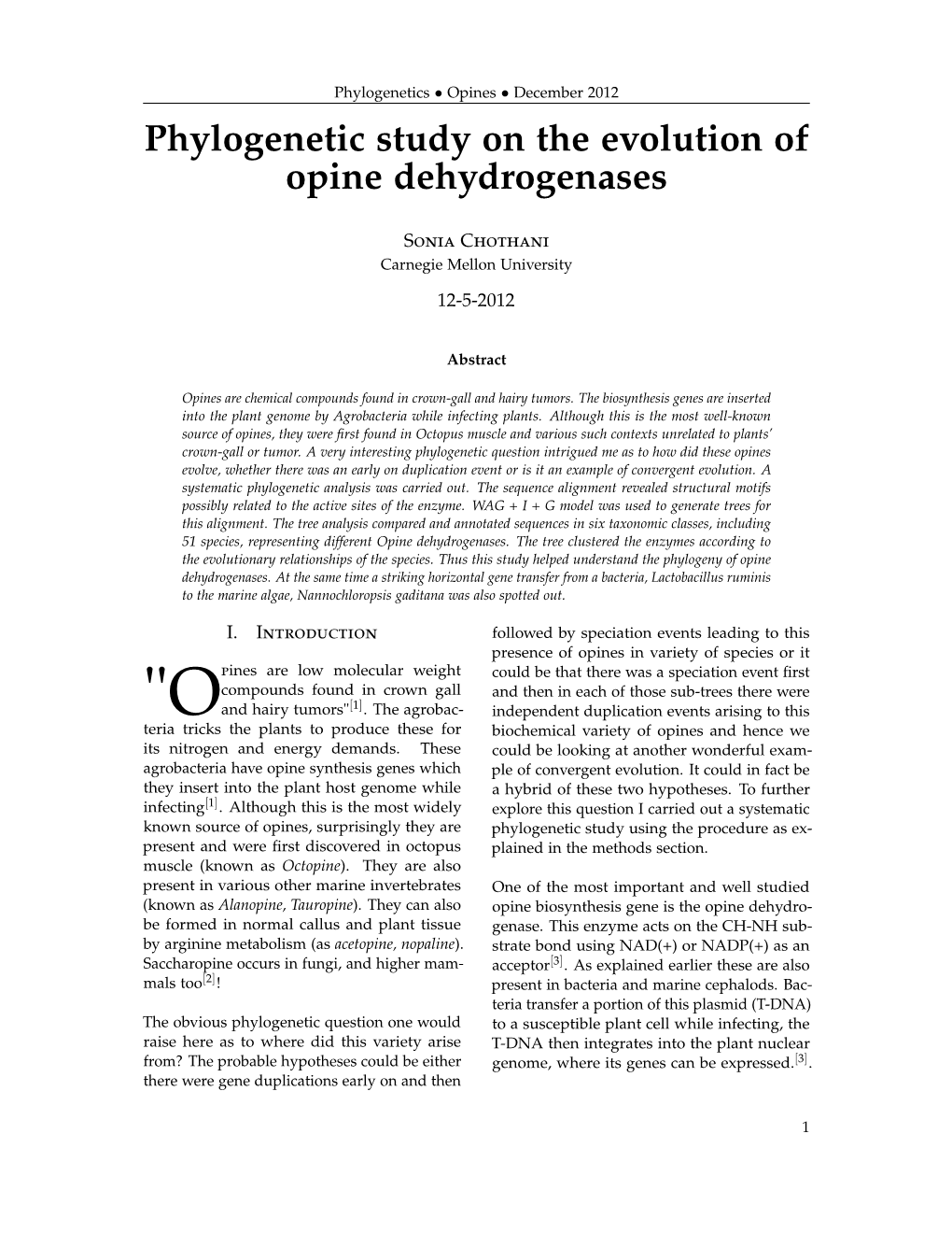 Phylogenetic Study on the Evolution of Opine Dehydrogenases