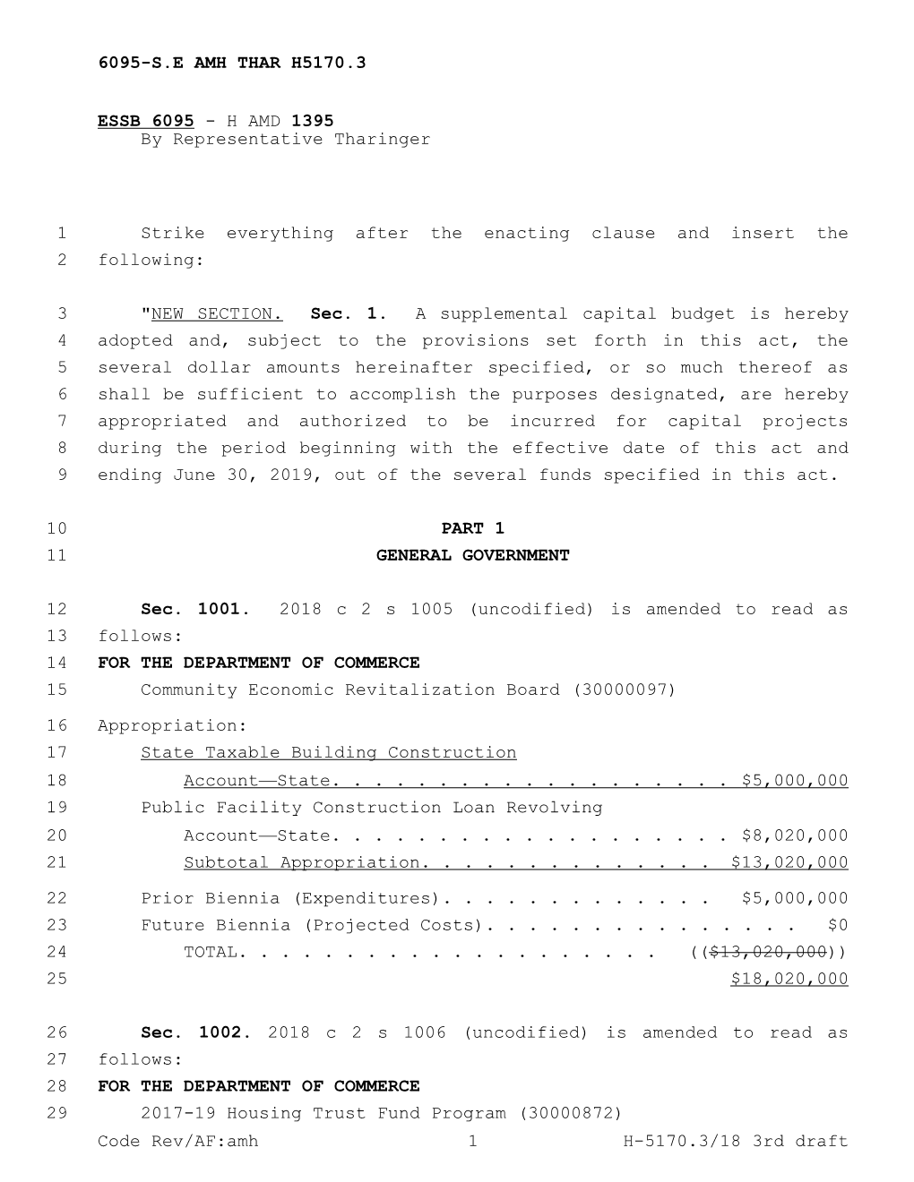 H AMD 1395 by Representative Tharinger Strike Everything After The