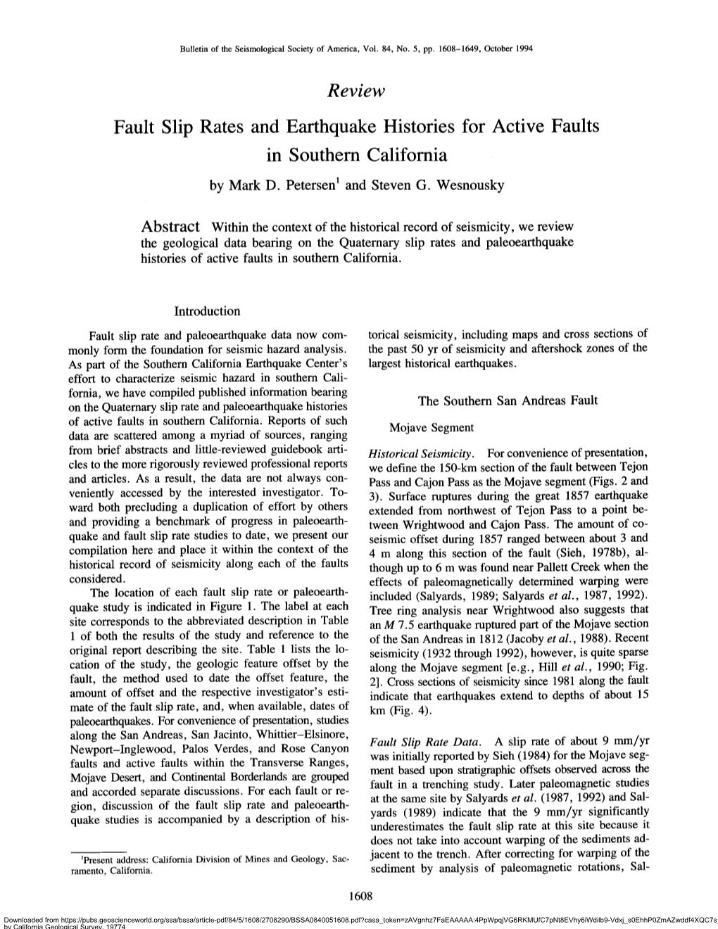 Fault Slip Rates and Earthquake Histories for Active Faults in Southern California