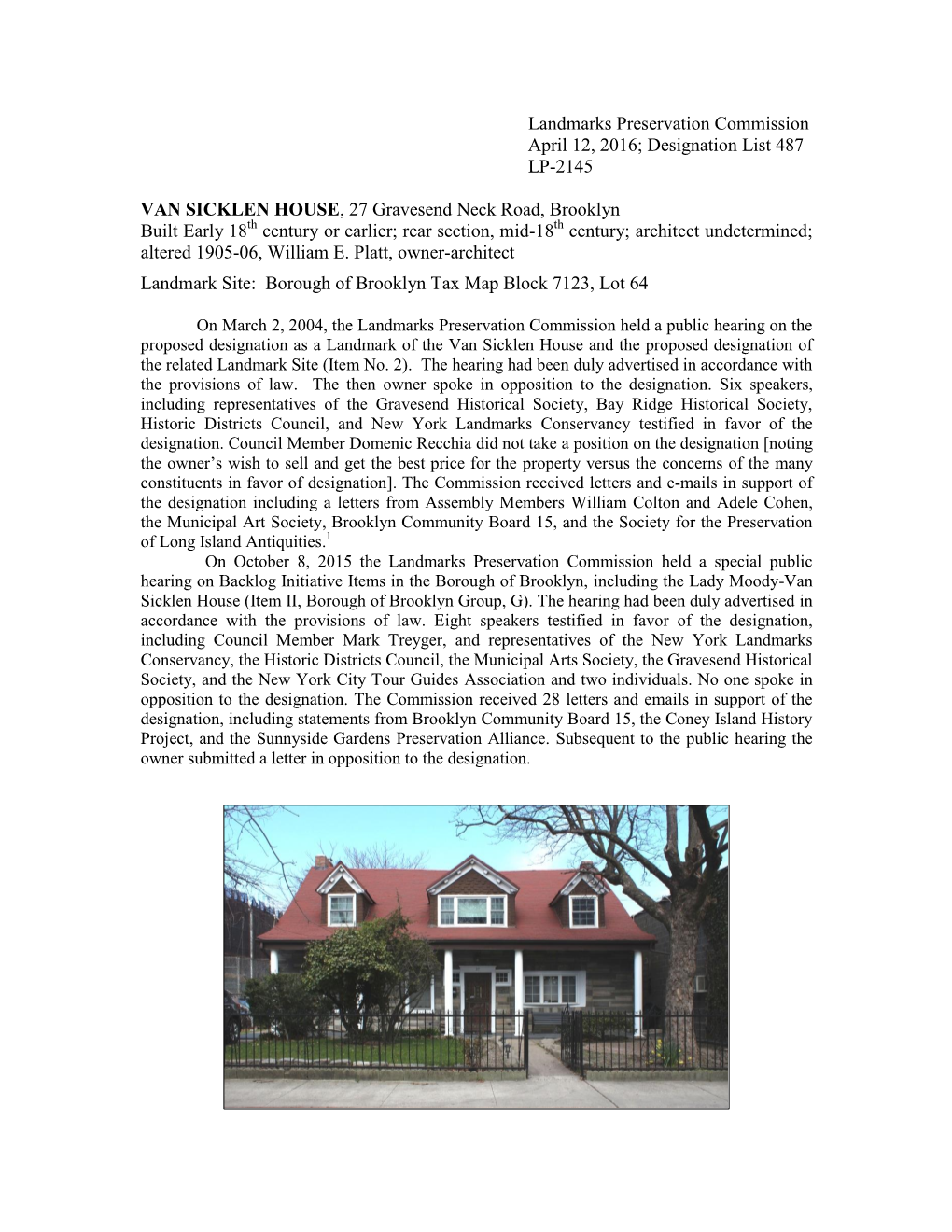 Landmarks Preservation Commission April 12, 2016; Designation List 487 LP-2145