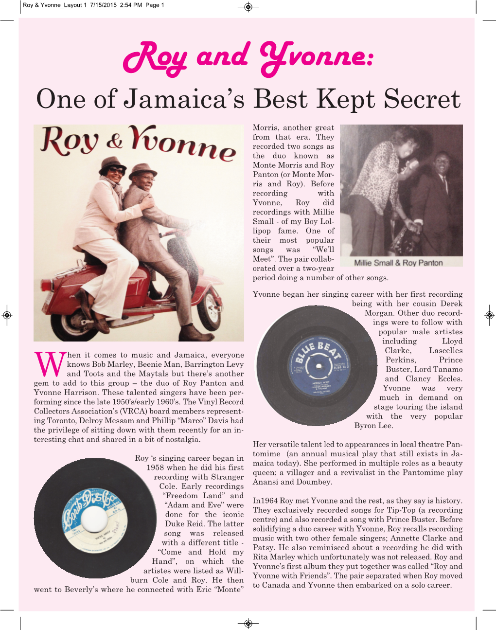 Roy and Yvonne: One of Jamaica’S Best Kept Secret Morris, Another Great from That Era