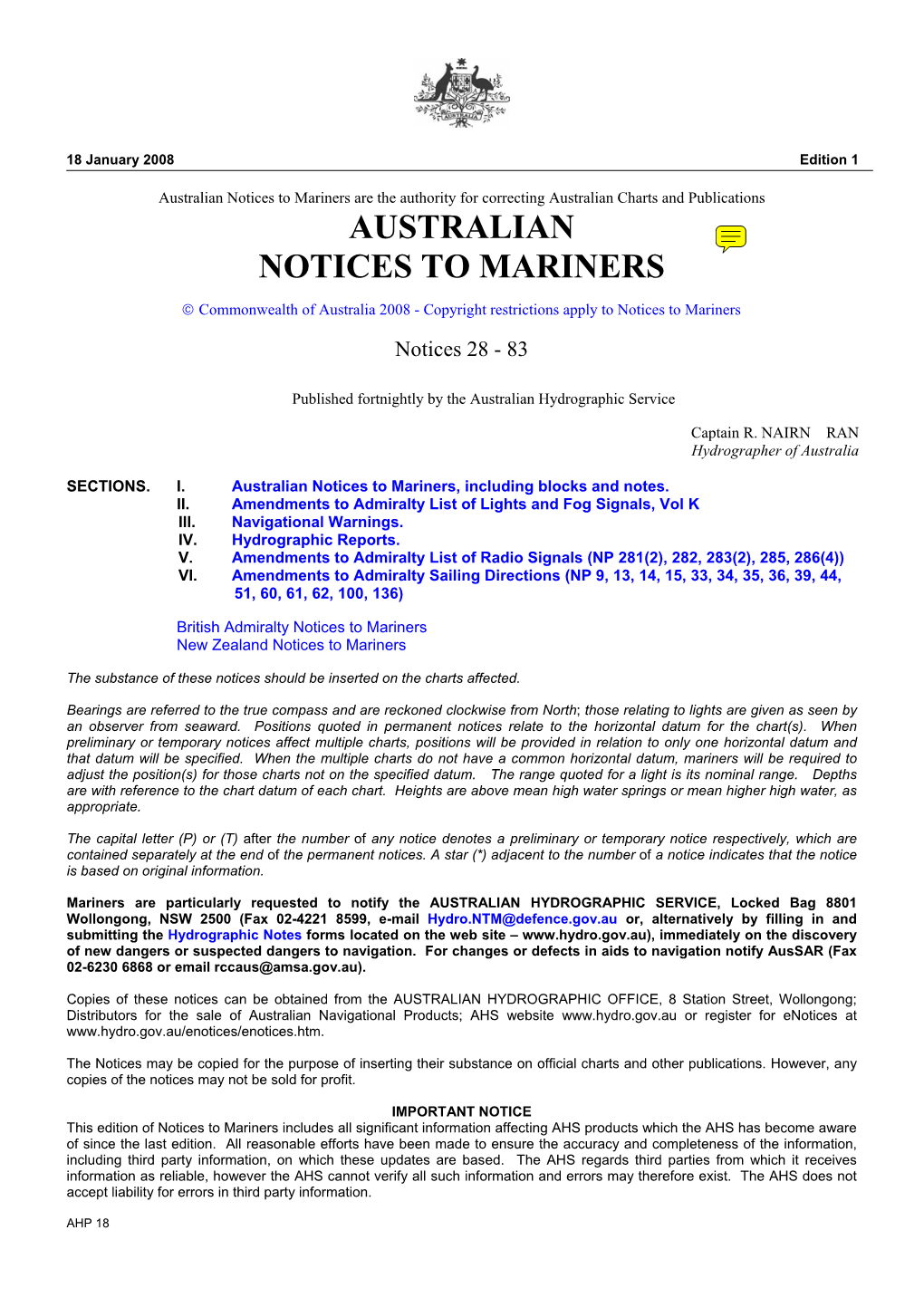 Hydro 1-2008:Notices to Mariners