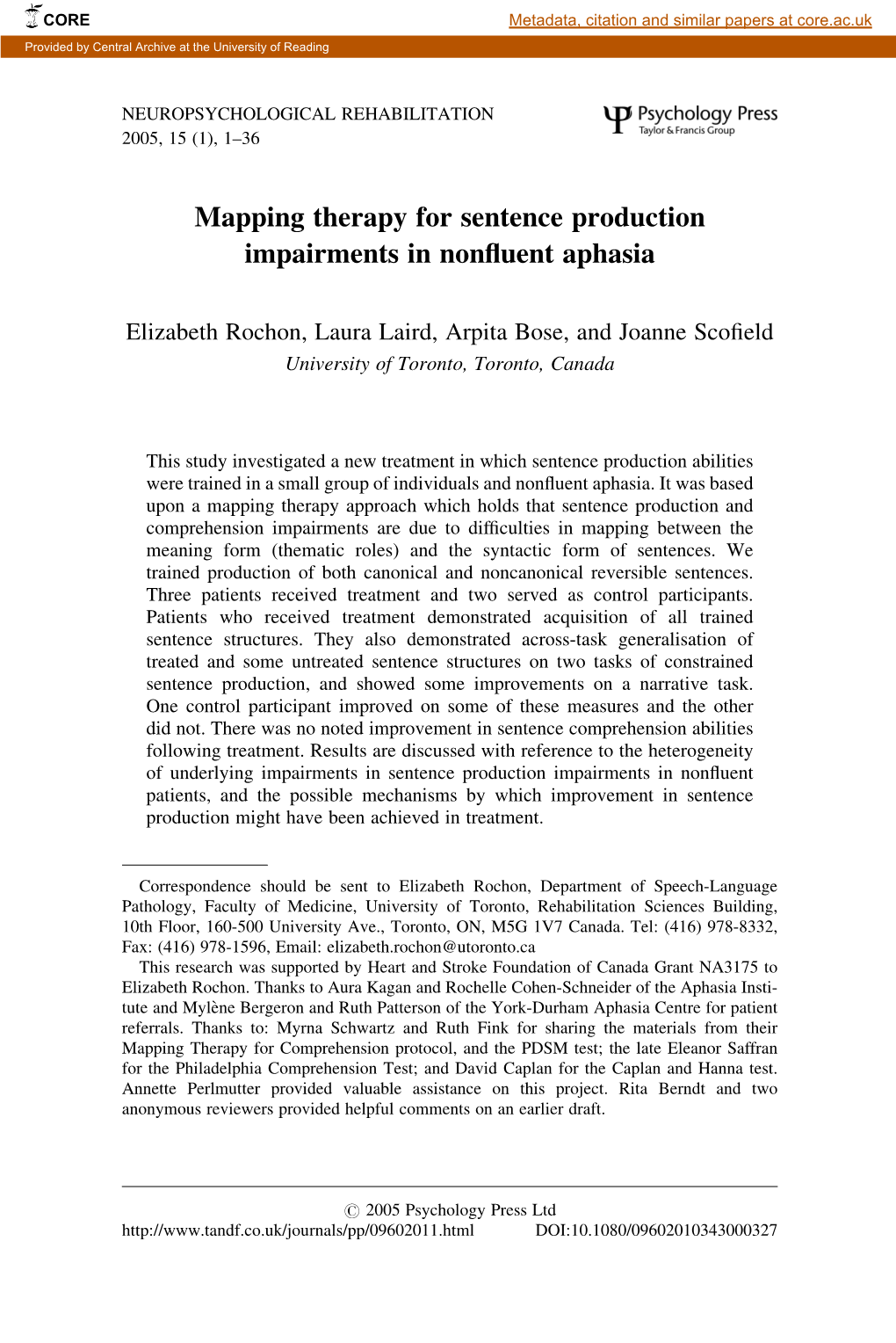 Mapping Therapy for Sentence Production Impairments in Nonfluent Aphasia