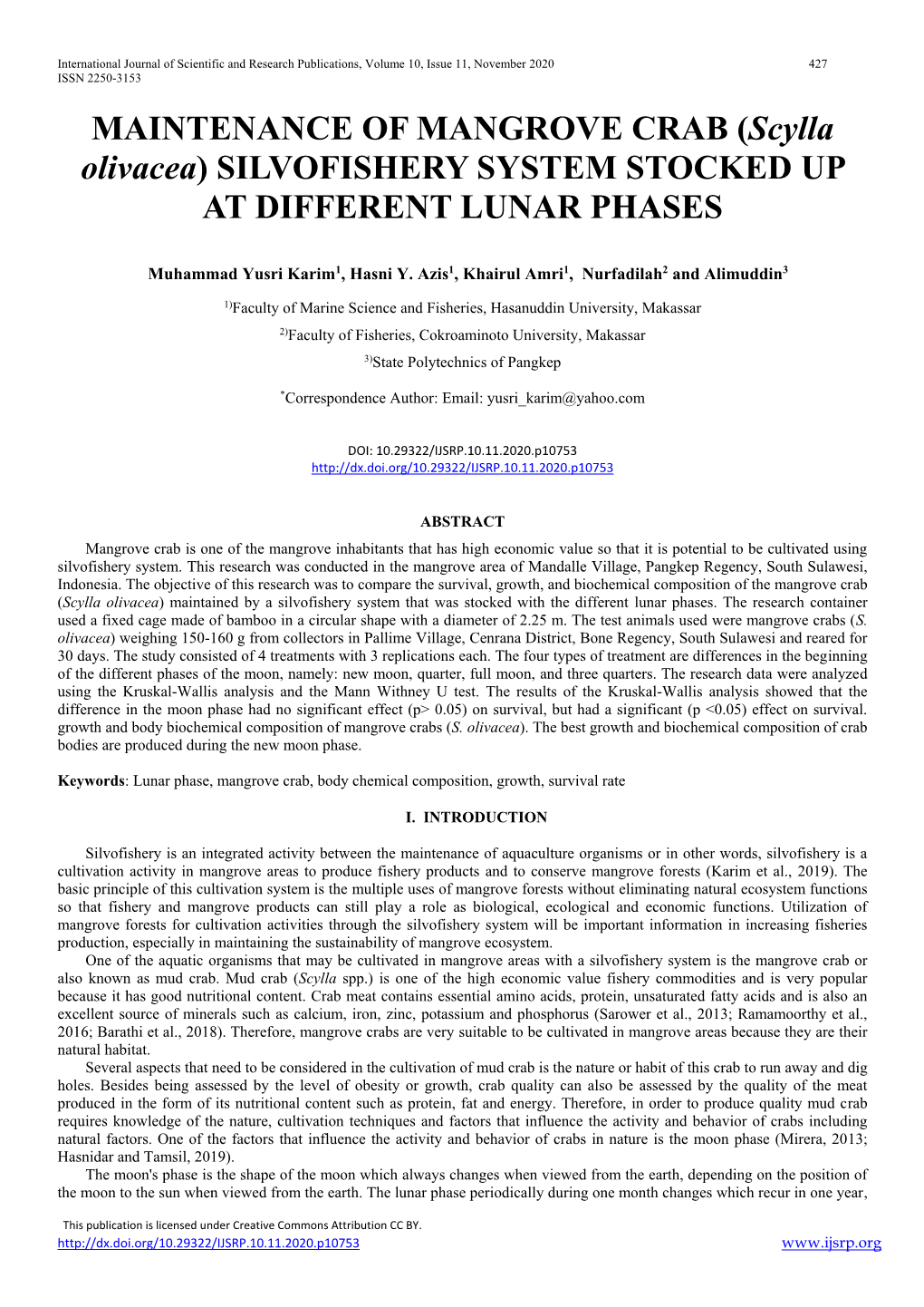 Silvofishery System Stocked up at Different Lunar Phases