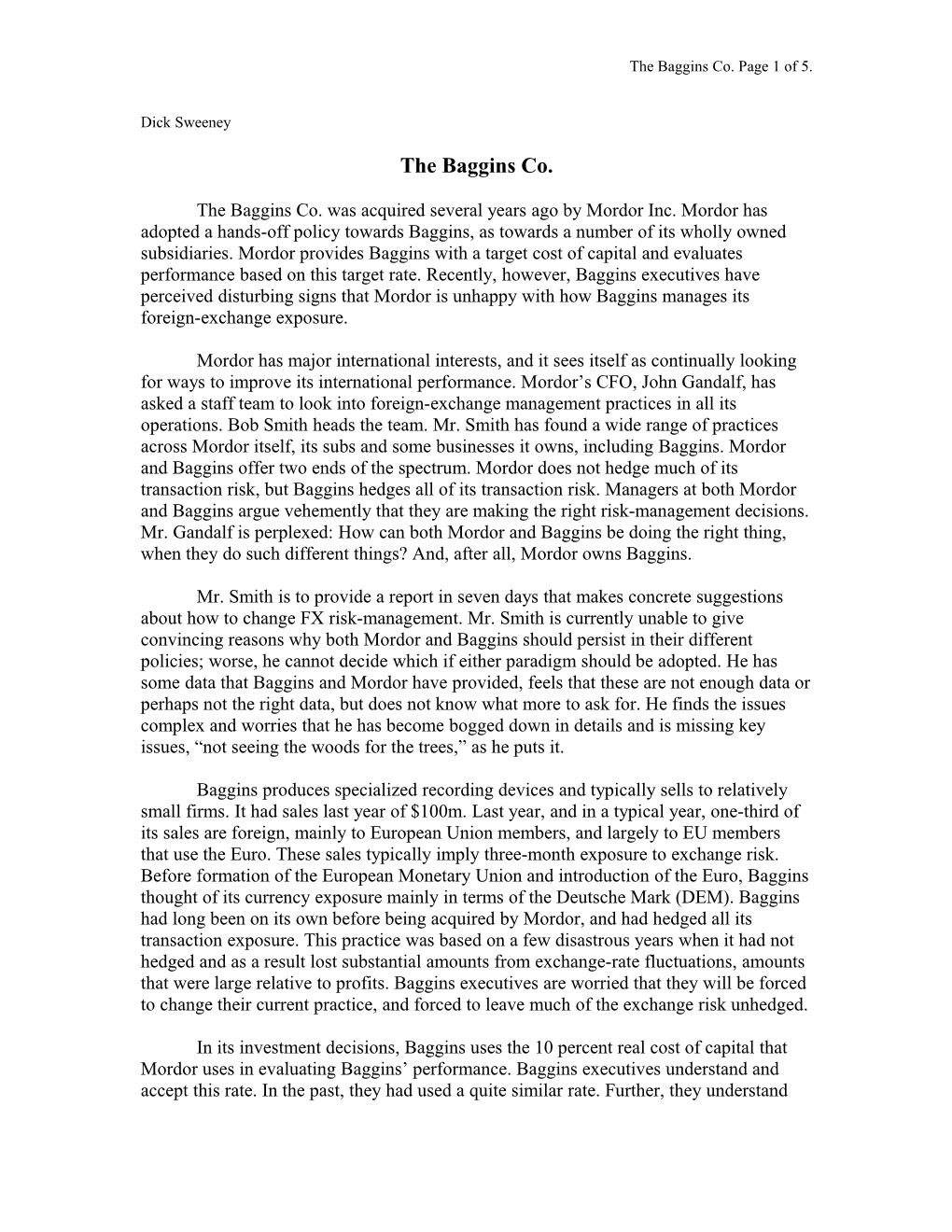 The Baggins Co. Page 1 of 5