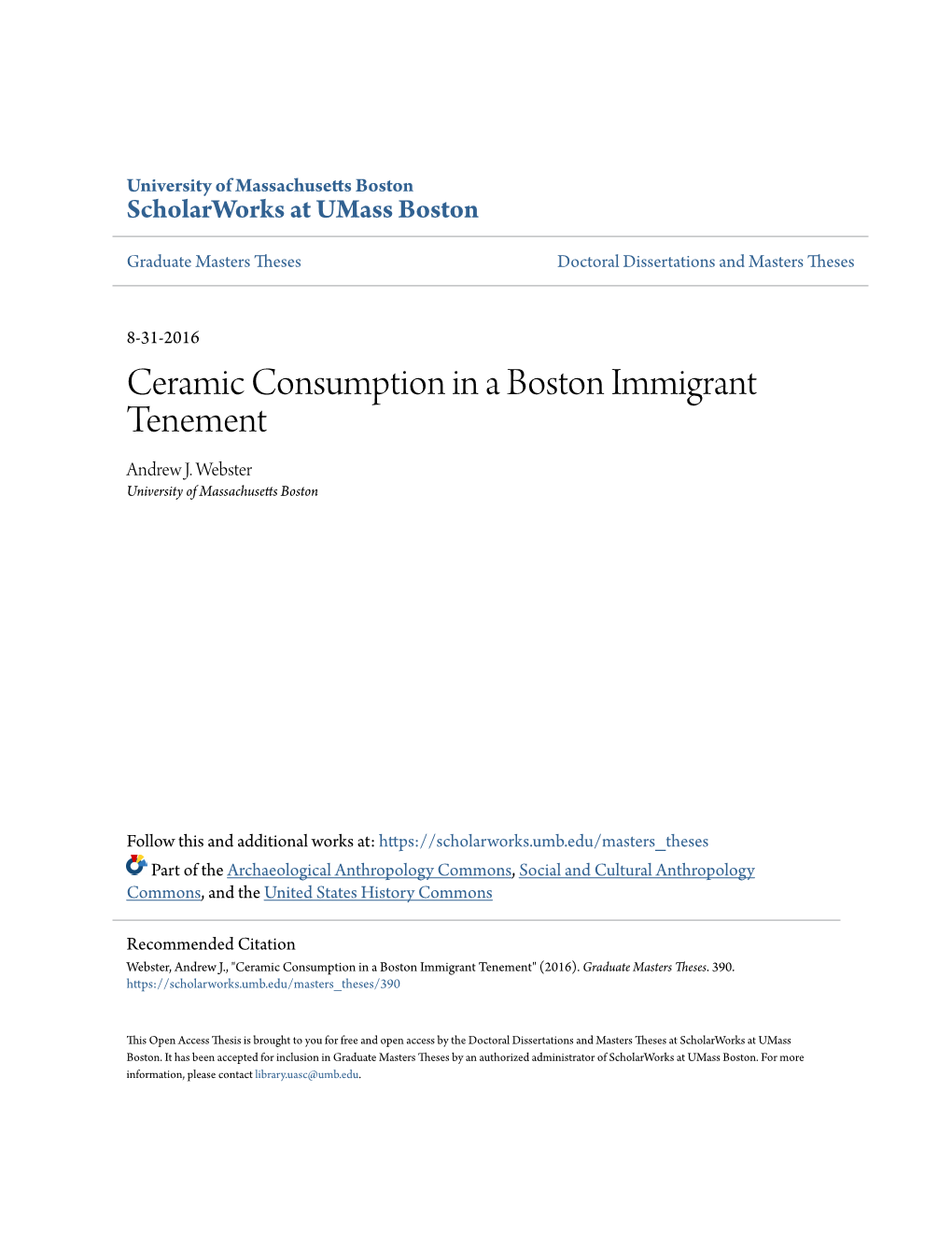 Ceramic Consumption in a Boston Immigrant Tenement Andrew J