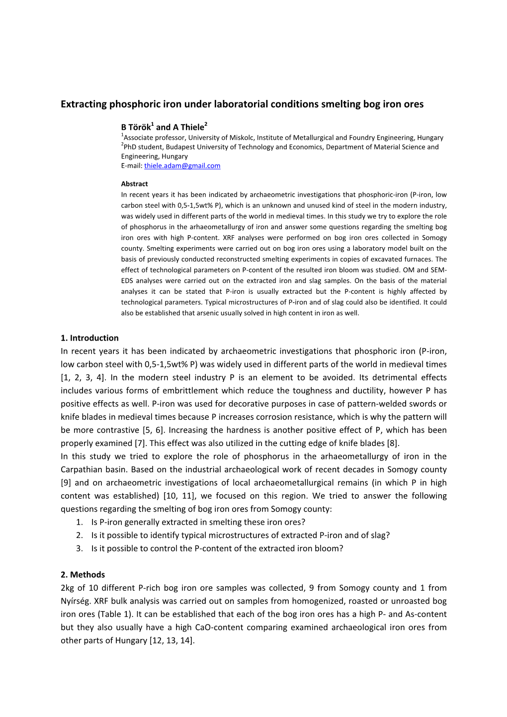 Extracting Phosphoric Iron Under Laboratorial Conditions Smelting Bog Iron Ores