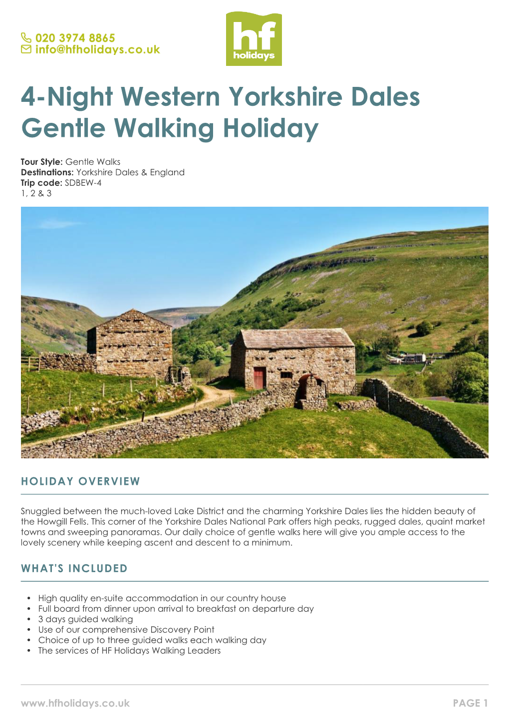 4-Night Western Yorkshire Dales Gentle Walking Holiday