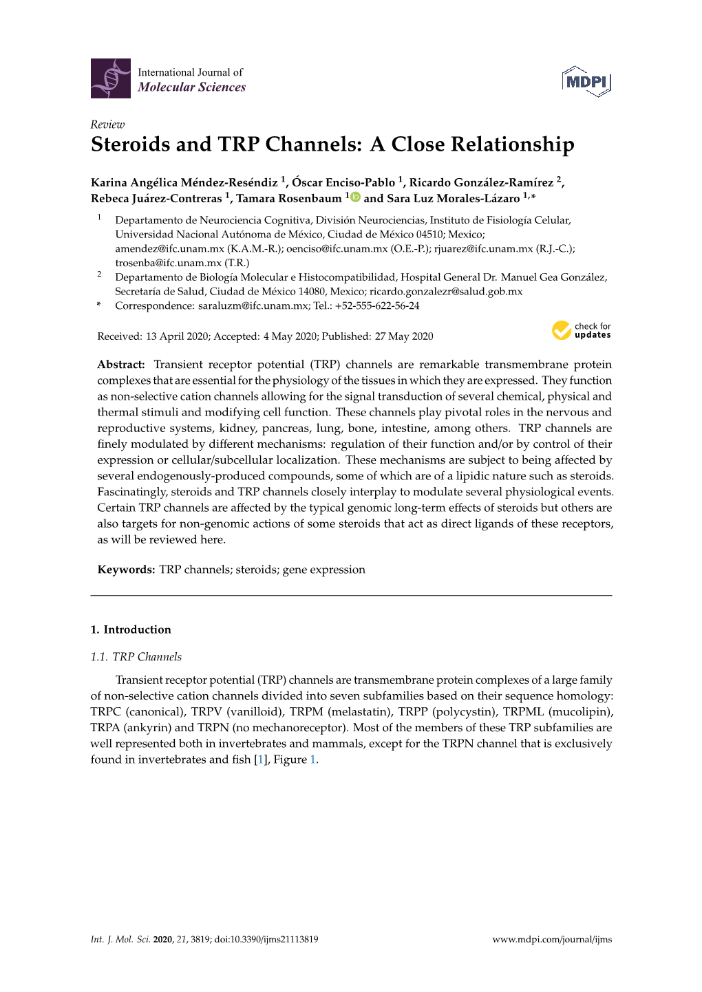 Steroids and TRP Channels: a Close Relationship