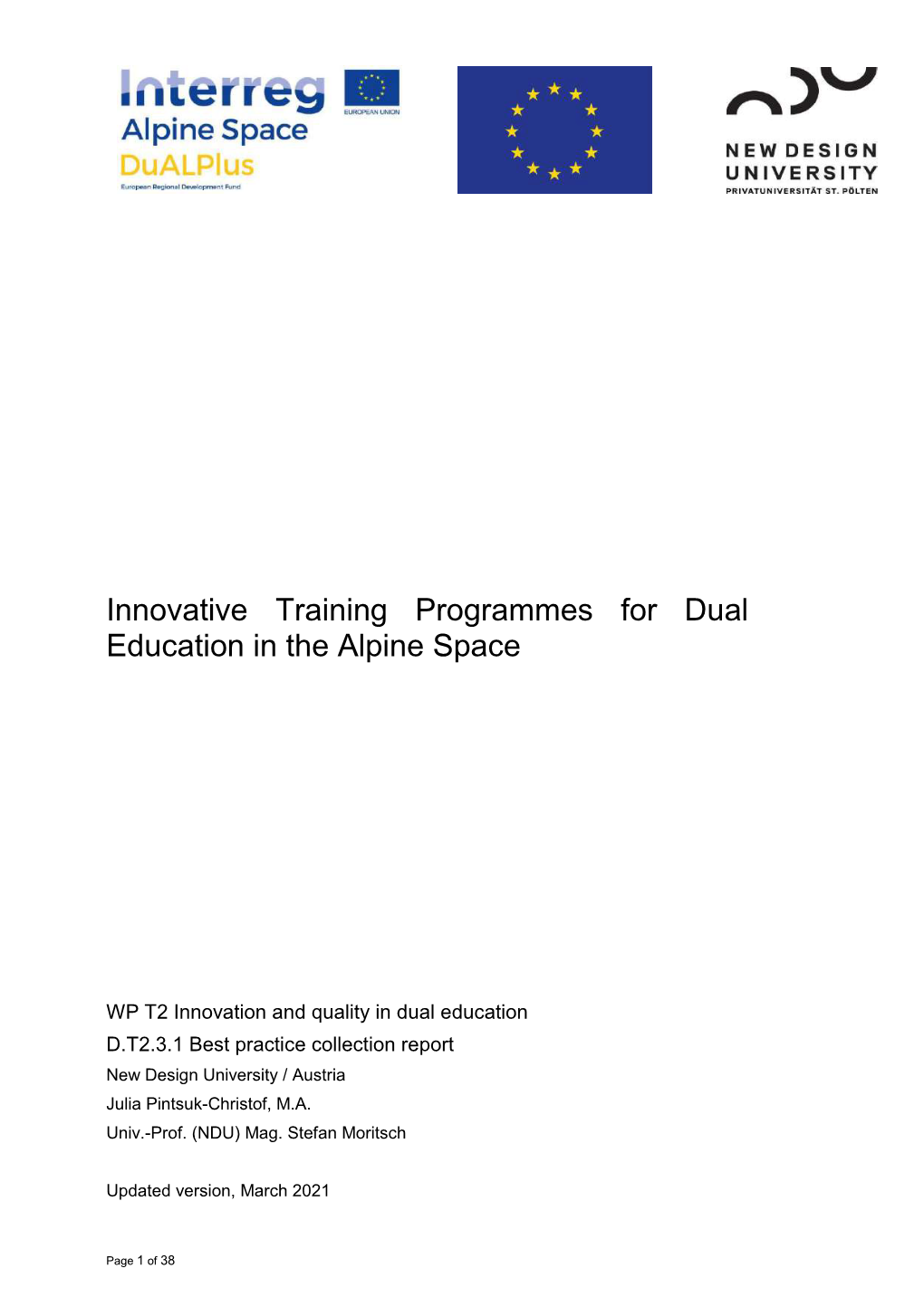 Innovative Training Programmes for Dual Education in the Alpine Space
