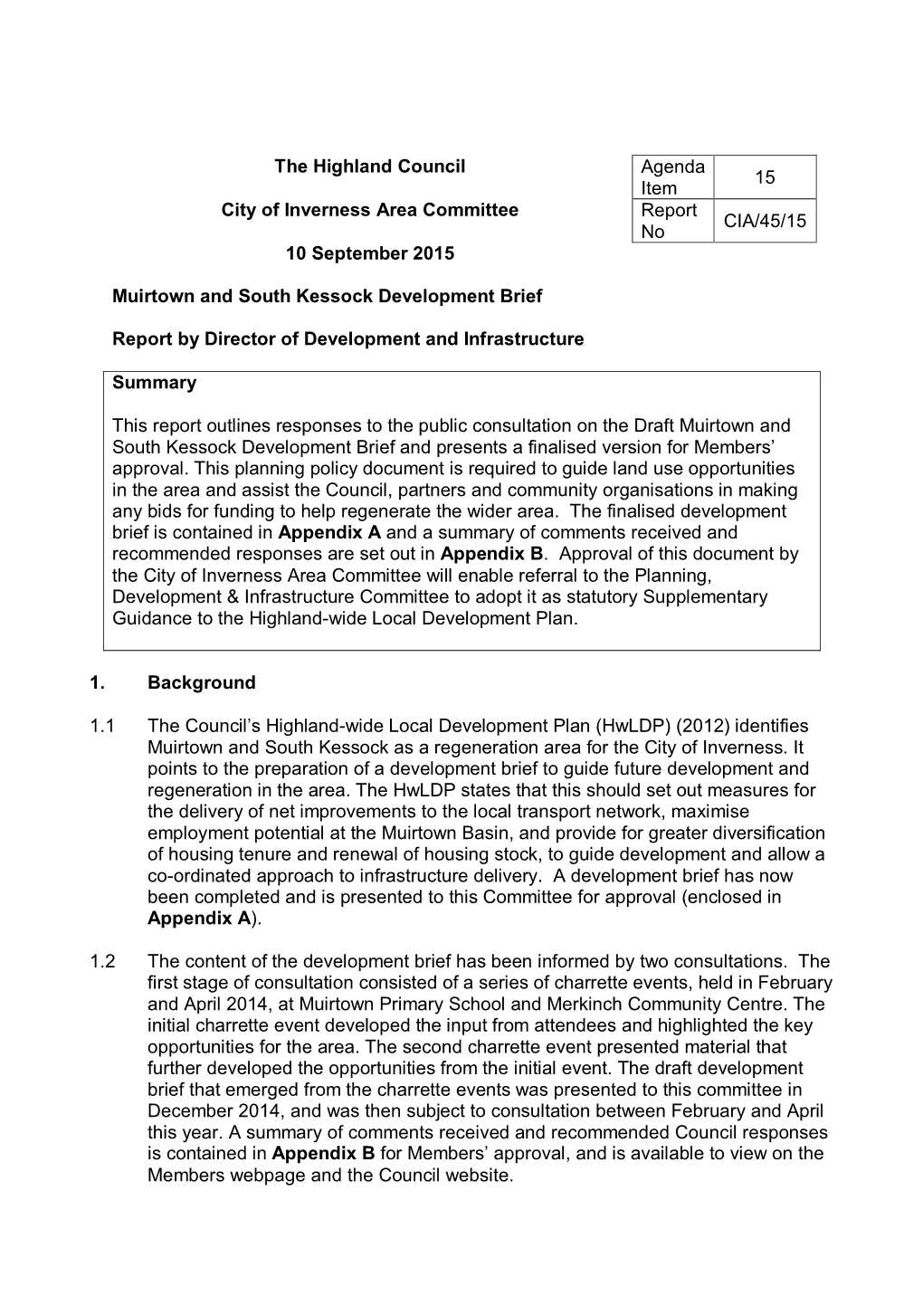 Item 15 Muirtown and South Kessock Development Brief