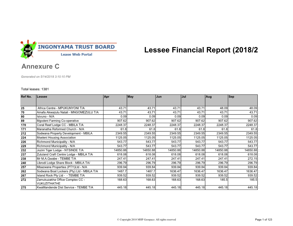 Lessee Financial Report (2018/2019)