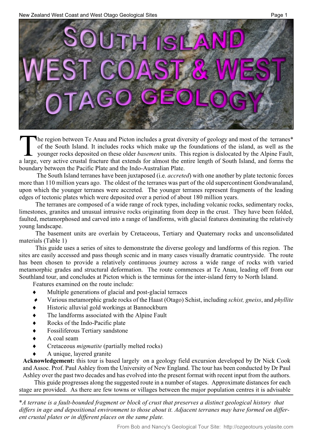 West Coast and West Otago Geological Sites Page 1