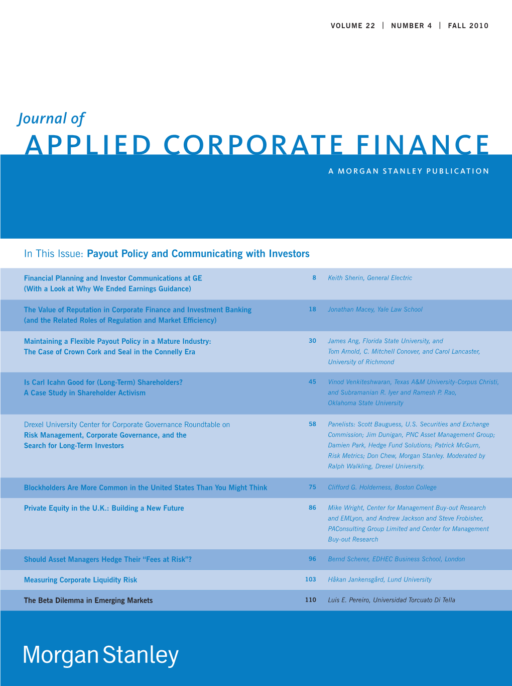 Applied Corporate Finance a Morgan Stanley Publication