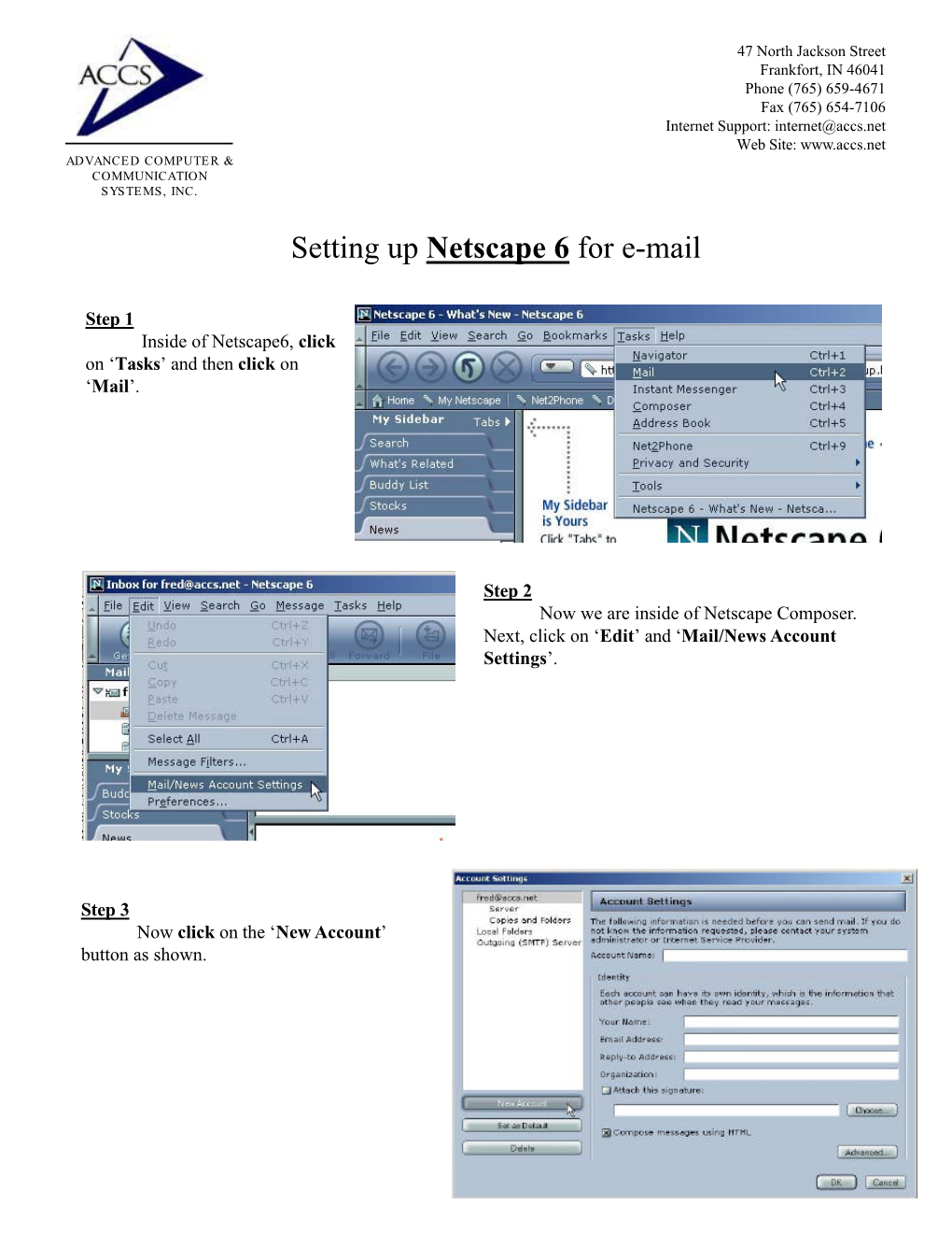 Setting up Netscape 6 for E-Mail