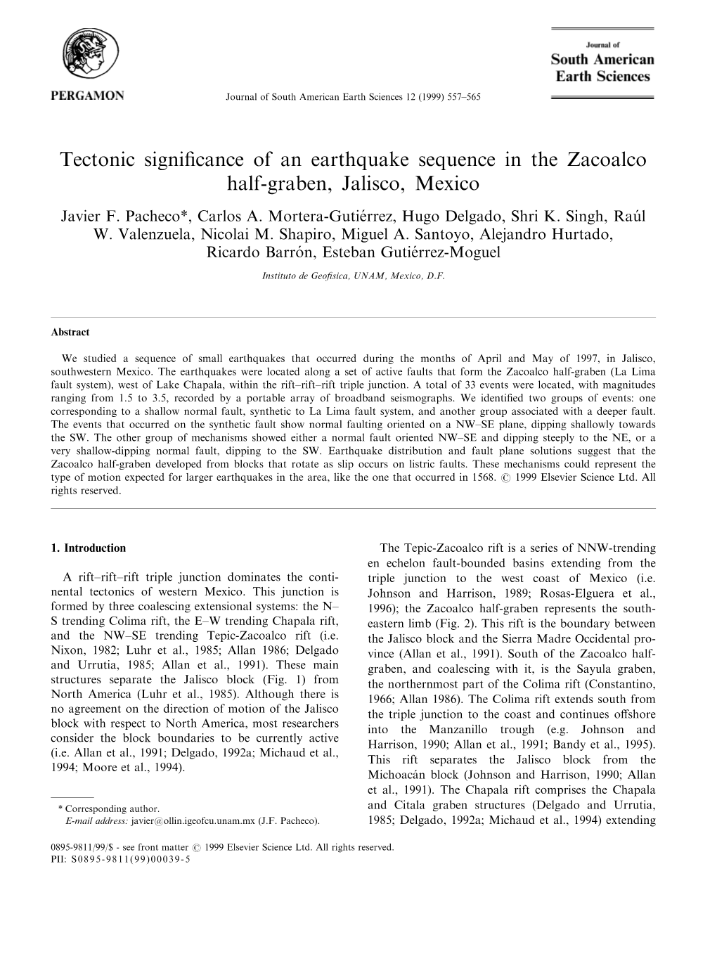 Tectonic Significance of an Earthquake Sequence in the Zacoalco Half