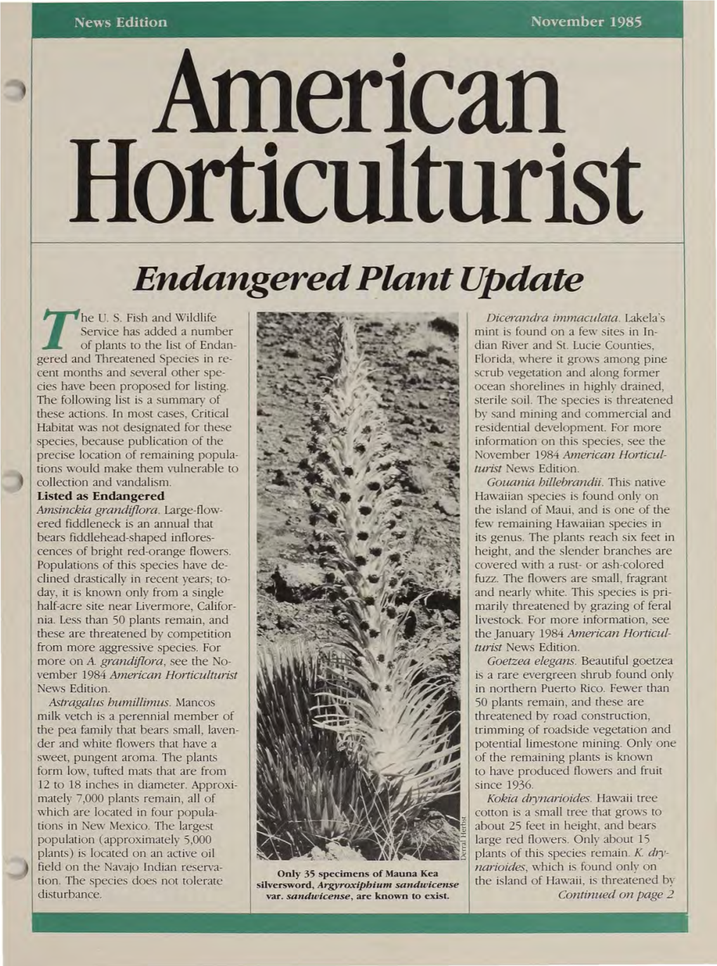 Endangered Plant Update