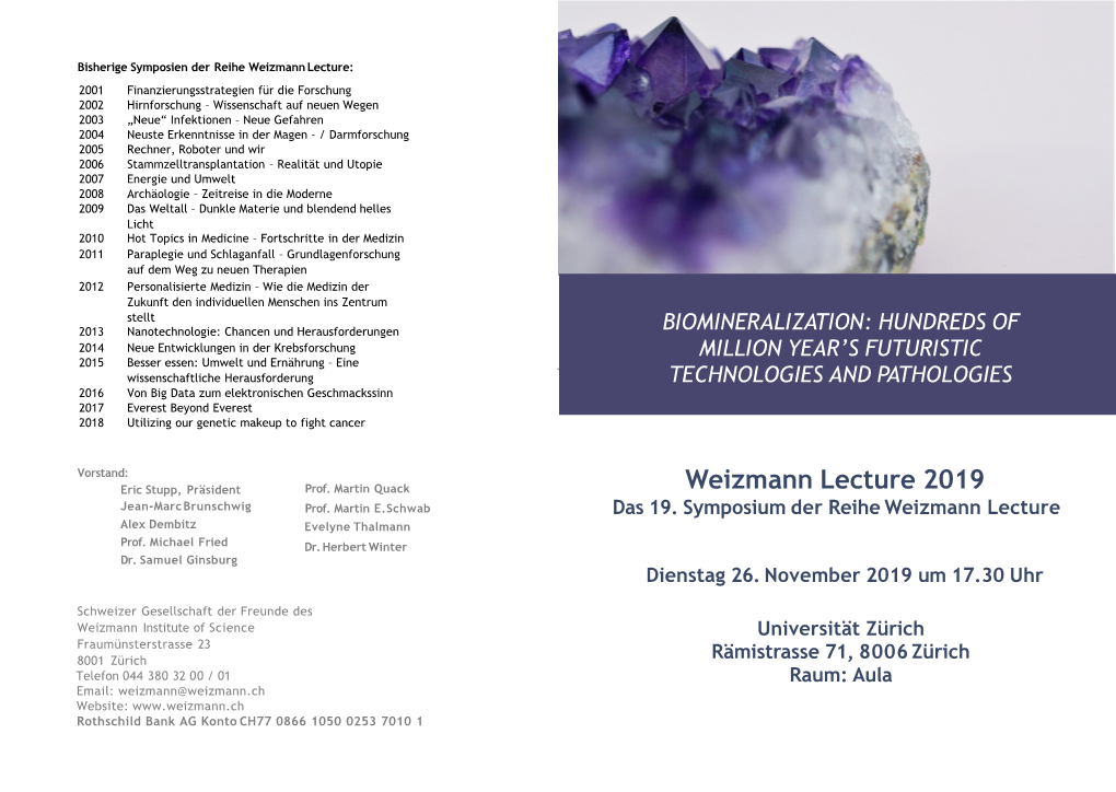 Weizmann Lecture 2019 Jean-Marc Brunschwig Prof