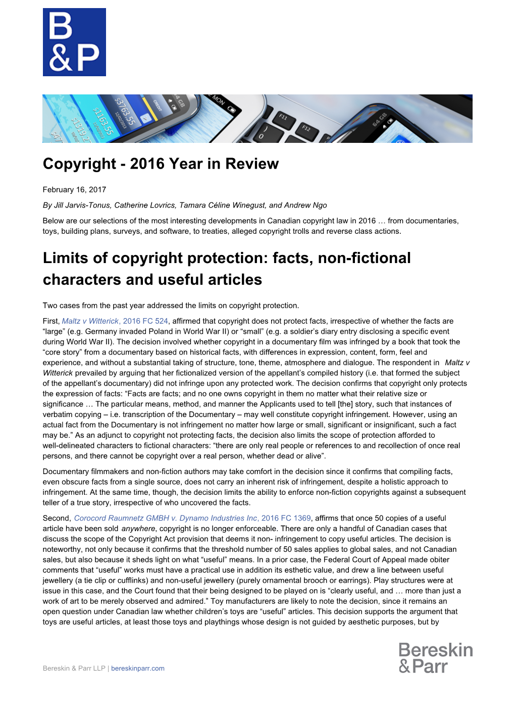 2016 Year in Review Limits of Copyright Protection: Facts, Non