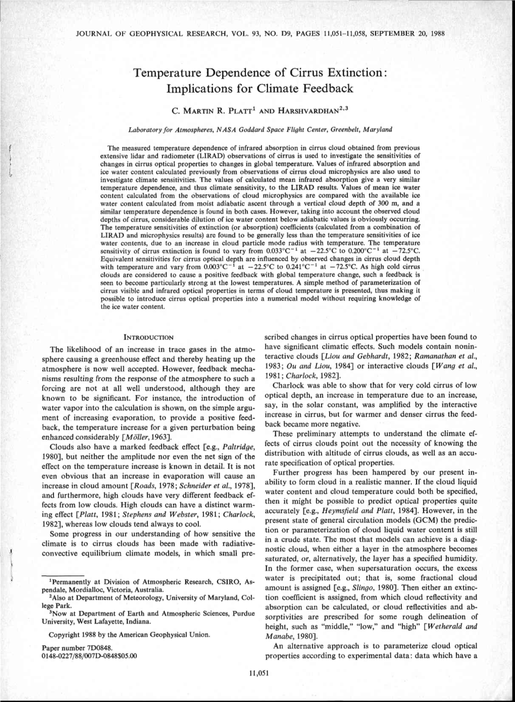 Temperature Dependence of Cirrus Extinction: Implications for Climate