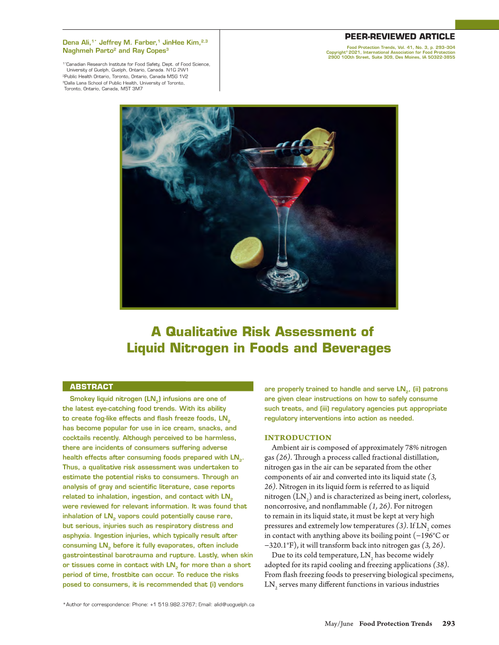 A Qualitative Risk Assessment of Liquid Nitrogen in Foods and Beverages