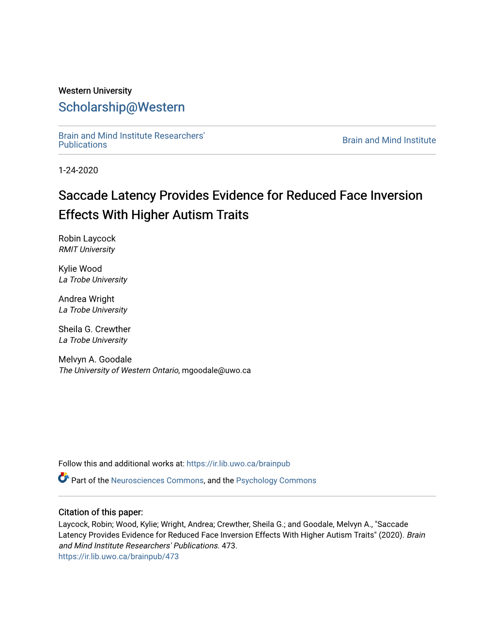 Saccade Latency Provides Evidence for Reduced Face Inversion Effects with Higher Autism Traits