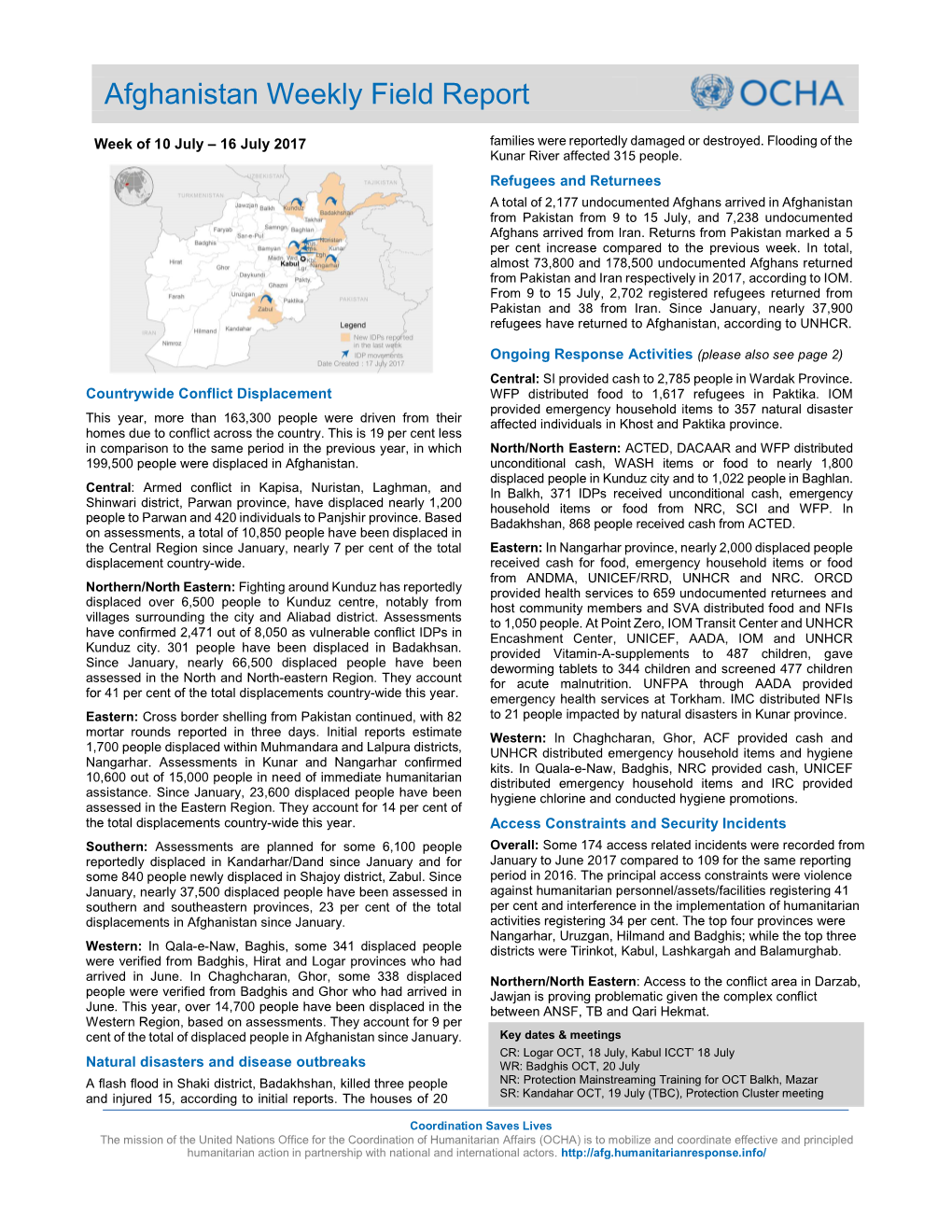 Afghanistan Weekly Field Report