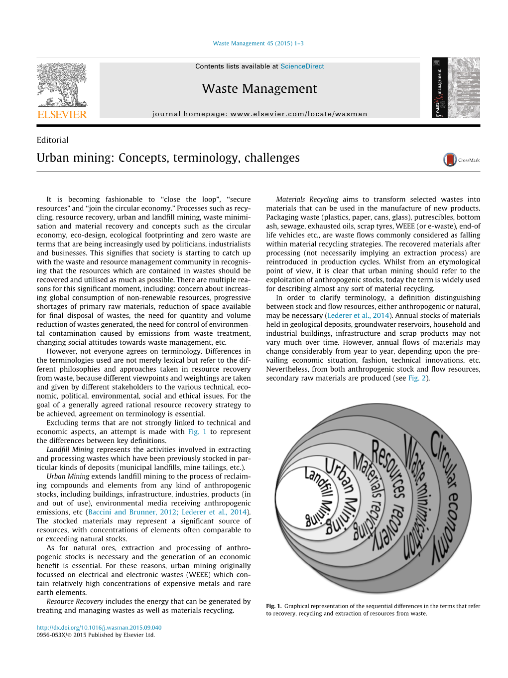 Urban Mining: Concepts, Terminology, Challenges