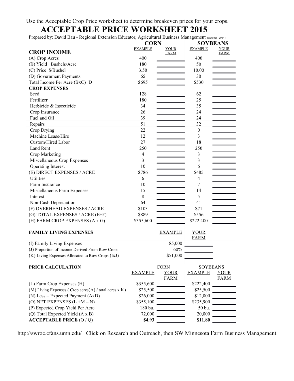 Use the Acceptable Crop Price Worksheet to Determine Breakeven Prices for Your Crops s1