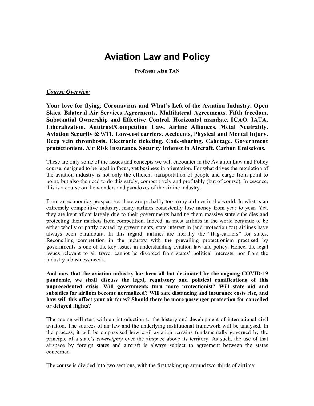 Aviation Law and Policy
